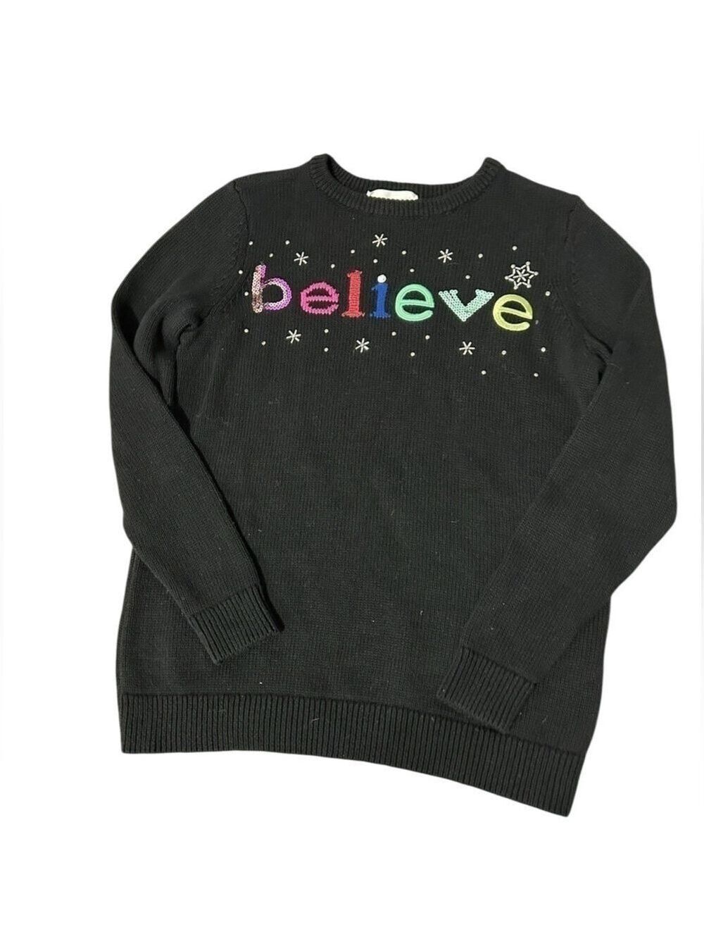 BELIEVE Christmas Holiday Sweater Christopher & Banks Pullover Crewneck Cotton S